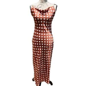 Paper Heart Cowl Neck Polka Dot Slit Maxi Dress Size Small
